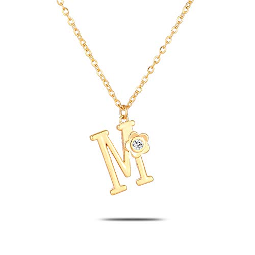 14K Gold Plated Initial Necklace Stainless Steel Letter Necklace Alphabet Necklace 26 Capital A-Z Pendant Necklace Jewelry Gift for Birthday Valentines Day Mothers Day (M)
