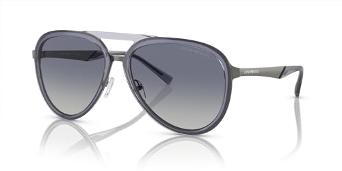 Emporio Armani Men's EA2145 Aviator Sunglasses, Shiny Transparent Dark Brown/Gradient Blue, 59 mm2