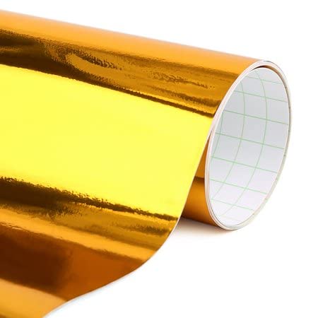 WISDOM Golden Mirror Chrome Vinyl Car Wrap Self-Adhesive Film Decal(12x46, Golden Chrome)