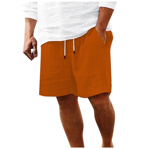 Pantalones Cortos Casuales de Verano para Hombre Tejido de Algodón con Diseño a y Cordón Ajustable (Orange, M) c1