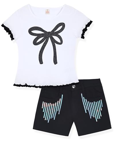 Image of Sweet Butterfly Girls Jeans Short Sets - 2 Piece Girls Clothing Set