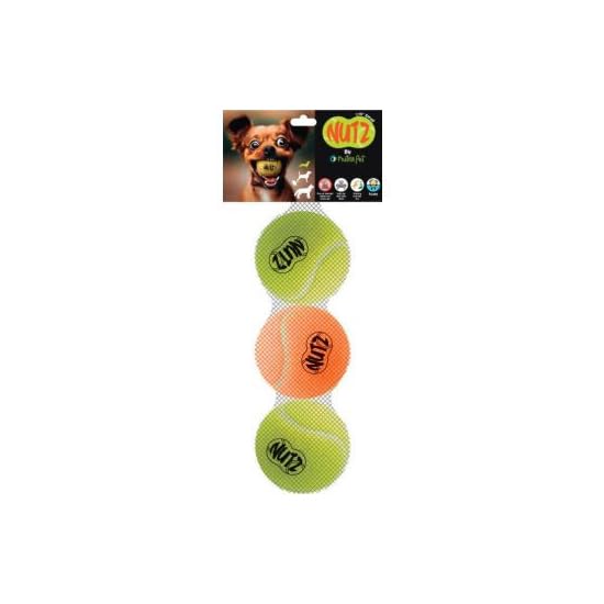 NutraPet Nutz Tennis Balls 2 Non Squeaker & 1 Squeaker - Small 1.75in