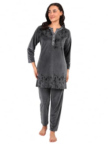 Image of Duchess Women's Supersoft Velvet Printed Nightsuit for Winter wear