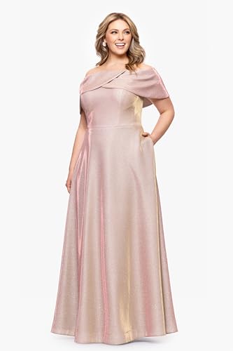 Image of Betsy & Adam Women's Betsy & Adam Women's Galaxy Glitter Straight Neck Off The Shoulder Floor Length Dress