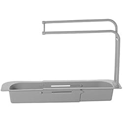 Cesta Para Fregadero Redondo Telescópico Bandeja de Drenaje Cesta Soporte de Bandeja Ampliable para la Cocina Cesta de desagüe de Almacenamiento Expandible Soporte Telescópico para Fregadero Extensible de Almacenamiento (gris)