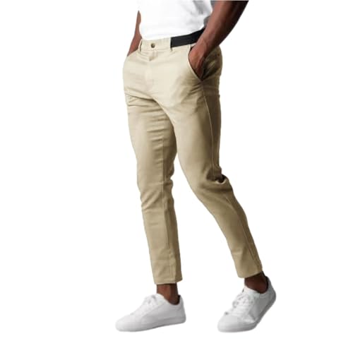 Foueo Active Chinos, Mens Chinos Slim Fit Stretch Skinny Tapered Dress Pants Casual Solid Trousers with Pockets