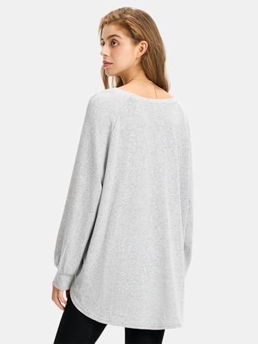 Image of EXLURA Womens Fall Oversized V Neck Tunic Tops 2025 Casual Long Sleeve Shirts Lightweight Soft Sweater Curved Hem T Shirts