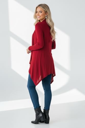 Image of ToBeInStyle Womens Open Front Long Sleeve Lightweight Asymmetrical Draped Cardigan with Side Pockets
