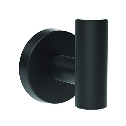 Image of Amerock Arrondi Single Prong Matte Black Wall-Mounted Hook | Decorative wall hook in durable stainless steel construction for coats, hats, bags, towels, and everyday organization