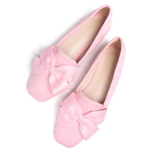 Stunner Women's Flats Fashion Square Toe Bowknot Flats Comfortable Ballet Flats Casual Slip On Flats