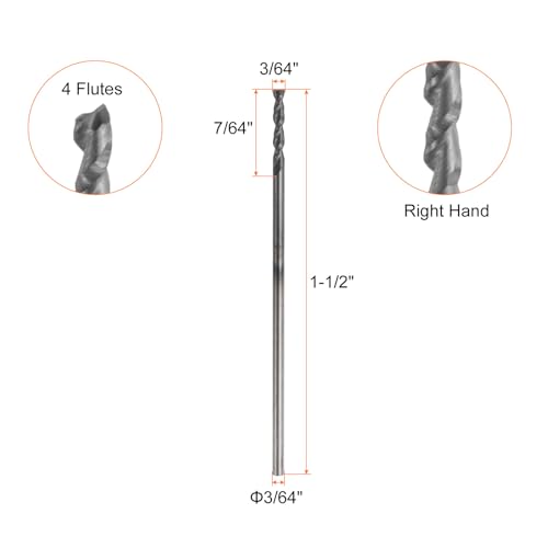 Image of HARFINGTON Carbide Square Nose End Mill Bit 3 /64 inch Cut Dia 4 Flutes TiAlN Coated Milling Cutter for Hardened Steel Metal (3 /64 inch Shank 7 /64 inch Cut Length 1-1 /2 inch Long 30 Degree HRC53-55)