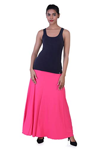 Image of Women's Solid High Waist Flared Classic Maxi Skirt | Stretchable Flared Viscose Skirt for Ladies | Foldover Waistband | Festive, Party, Lounge & Casual Wear