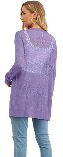 Image of GRECERELLE Lightweight Cardigan Sweaters for Women Crochet Knit Open Front Long Sleeve Loose Casual Boho Summer Beach Coverup