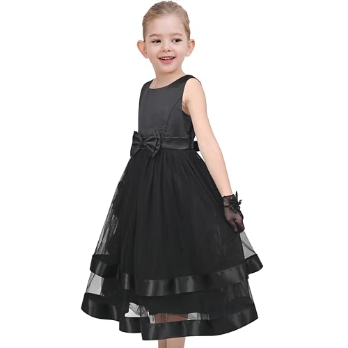 Sunny Fashion Girls Dress Black Bow Tie Glove Formal Party Pageant Sleeveless2