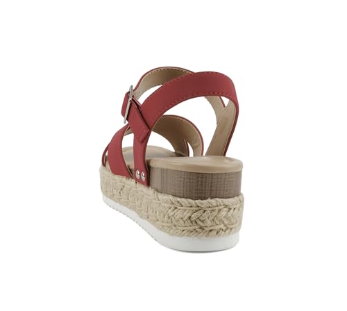 Image of Soda inchFIRELY inch ~ Women Round Toe Crisscross Band Platform Espadrille Wedge Sandal with Adjustable Ankle Strap