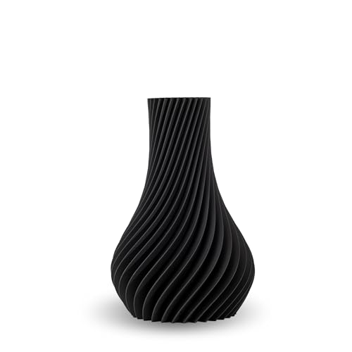 NATUMO Design 3D Vase Kunststoff „Pirum“– bruchsichere Blumenvase modern, Deko Vase mit skulpturaler Form (Schwarz, 18 cm)