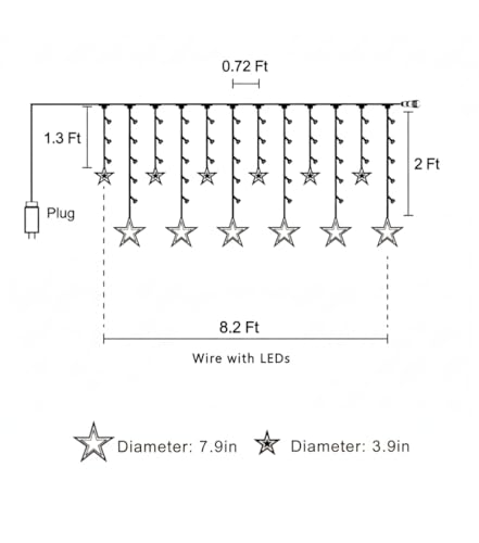 Image of Star Curtain LED Lights for Diwali Decoration | for Bedroom, Window, Balcony & Wall Decoration | 8 Mode Decorative String Lights for Home, Wedding & Party (Multicolor)