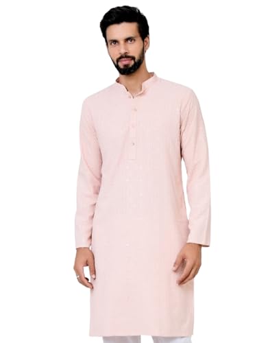 Image of See Designs Men's Full Sleeve Mandarin Collar Geometric Sequins Embroidered Thread Work Straight Long Kurta - Festive Collection