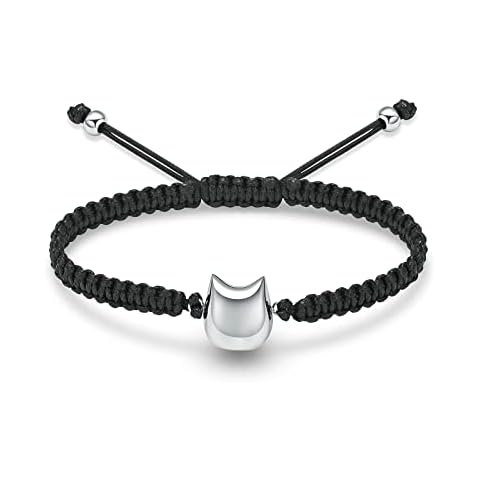 constantlife Cute Cat Cremation Bracelet for Ashes Stainless Steel Urn Pendant Pet Keepsake Adjustable Braided Rope Bangle Jewelry Memorial Gift for Women Men (Silver) Cover
