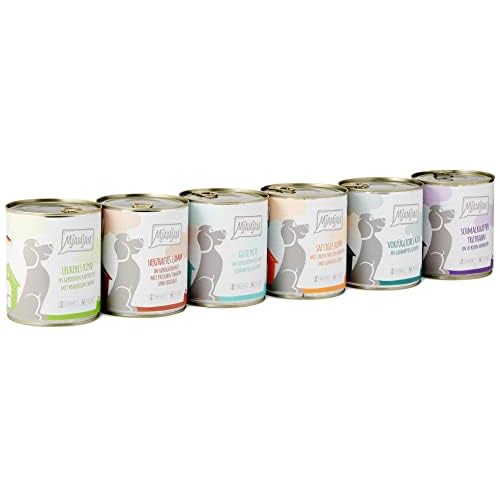 MjAMjAM - Premium Nassfutter für Hunde - Mixpaket II - mit Huhn & Ente, Rind, Pute, Kalb, Truthahn, Lamm, 6er Pack (6 x 800 g), getreidefrei mit extra viel Fleisch