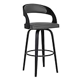 Armen Living Shelly Modern Swivel 26' Counter Height Barstool with Gray Faux Leather and Black Wood