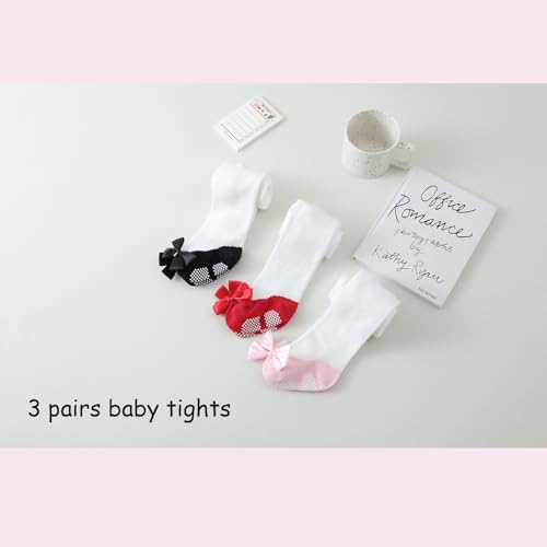 Image of Epeius Baby Girls Tights 3 Pairs Pack Seamless Non Slip /Skid Grip Cotton Leggings