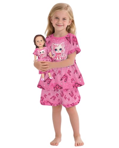 Image of LQSZ Matching Girls & Doll Pajamas Set for Toddler Girls Short Sleeves Cute Outfit Sleepwear