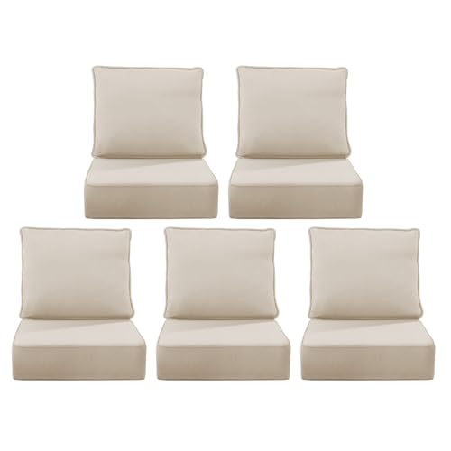 Image of 6 inch Thick Outdoor Chair Cushions, 24 x24 Inch Patio Furniture Cushions Set of 5 with Water Resistant & Removable Cover, UV Resistant, 30D High Density Sponge Patio Cushion, Beige