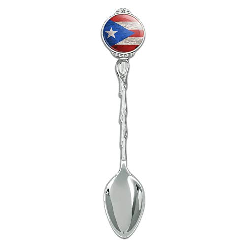 Rustic Distressed Puerto Rico Flag Wood Look Novelty Collectible Demitasse Tea Coffee Spoon