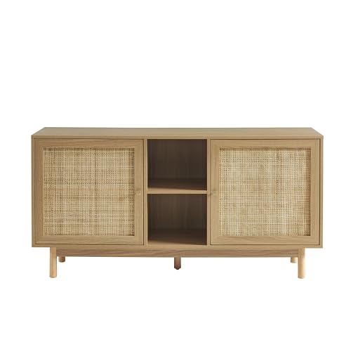 BAÏTA Buffet Helena Effet chêne et cannage rotin 150cm