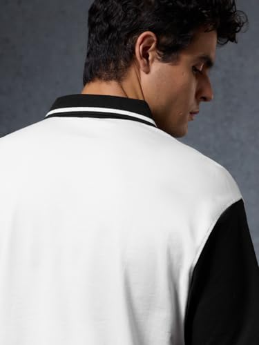 Image of The Souled Store| Official Punisher: Logo Mens and Boys Polos|Half Sleeve|Regular fit Graphic Printed| 100% Cotton White & Black Color Oversized Polos