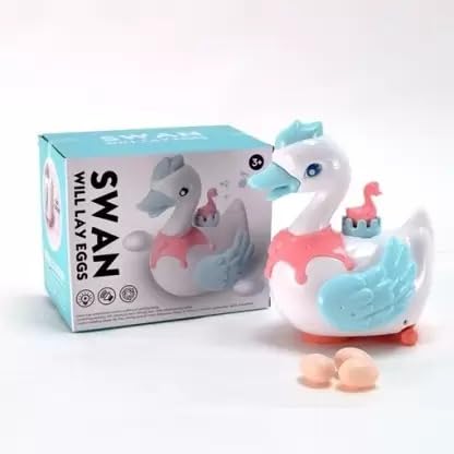 Kmc kidoz Electric Walking Swan Duck Laying Eggs Toy with Lights Sound Music for Kids Boys Girls Musical Easter Swan Toys with Light Easter Toy Gift (Color May Vary)