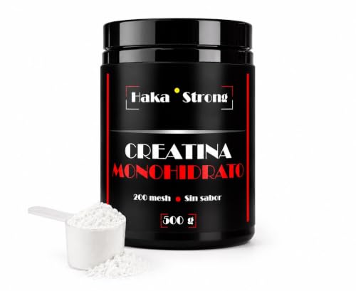 Creatina Monohidrato Pura Micronizada 500g - 200 Mesh - Suplemento Deportivo para Masa Muscular y Fuerza - Vegana Sin Gluten Sin Aditivos - 166 Servicios - Fabricada en Europa - HAKA STRONG