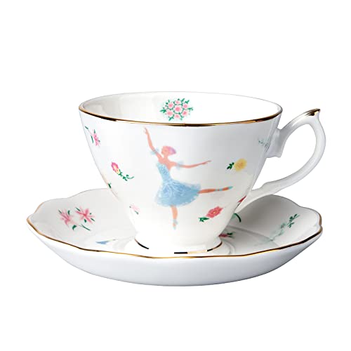 Zealax Fine Bone China Tea Cup and Saucer Set Coffee Cup Gift for Ballet Dancer Teacher