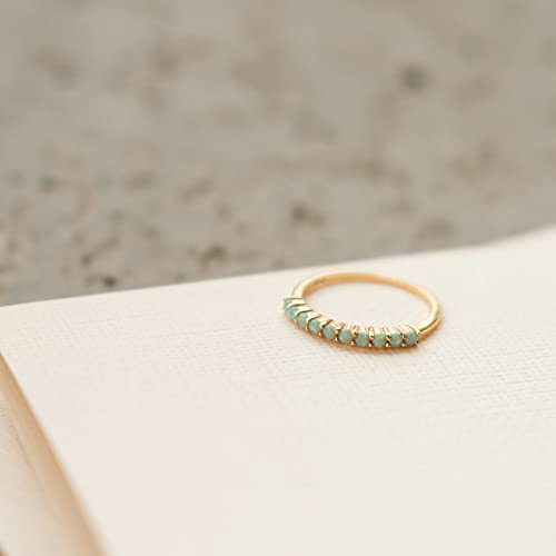 Espere Turquoise Green Half Eternity Band | Dainty Gold Ring For Stacking | Simulated Opal Ring Minimalist Jewelry [Size 6] #TOP5