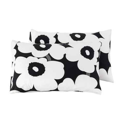 YuHeGuoJi Black and White Pillow Cases Set of 2 100% Cotton King Size Floral Pillow Covers Decorative Flower Pillow Protectors Cartoon Botanical Pillowcases Envelope Closure 2 Pack 20"x36" Cover
