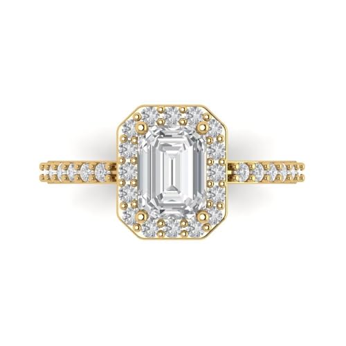 Clara Pucci 2.17 Brilliant Emerald Cut Solitaire W/Accent Halo Stunning Moissanite Bridal Wedding Statement Ring Solid 18K Yellow Gold