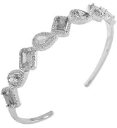 14K Gold Crystal Moissanite Open Bangle for Women,Dainty Tear Drop Crystal Open Cuff Bangle Brace...