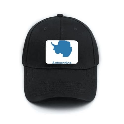 Casquette de baseball noire avec carte de l'Antarctique bleue et sangle réglable
