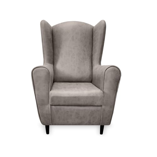 Homey - Sillón Orejero Grace, Butaca Pequeña para Salón. Sillones de Lectura Individual, Medidas: 105 cm (Alto) x 75 cm (Ancho) x 83 cm (Fondo) Tela Magnol Color Cemento y Patas Wengué