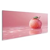 islandburner Prime Bild auf Leinwand Frischer Apfel mit Wassertropfen auf glänzender, rosa Oberfläche Küche Obsthandel Bilder Wandbilder Poster