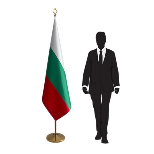 Drapeau Bulgarie avec mât et pied inox doré 360mm pour cérémonie et événement