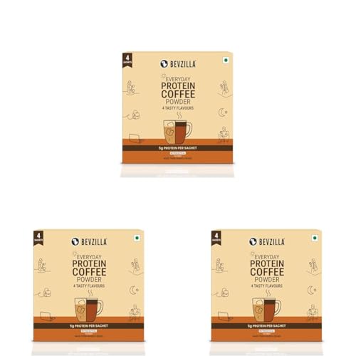 Image of Bevzilla Everyday Protein Instant Coffee Powder Sachets|40 GM(4x10g)| 5g Protein Each | Arabica Coffee | No Added Sugar | Hot & Cold Coffee Premix for Energy & Fitness (Pack of 3)
