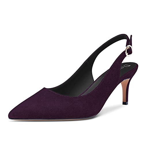 DearOnly Womens Pumps Pointed Toe Slingback Low Kitten Heel Suede Dress Shoes Cute 2.5 Inch