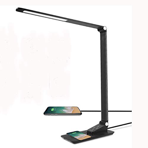 Led Desk Lamp Wireless Charging,Eye-Caring Foldable Table Lamp,Dimmable Metal Office Lamp with USB Port,QI,Touch Control,Memory Function for Reading, Studying, Working,Living Room,Bedroom