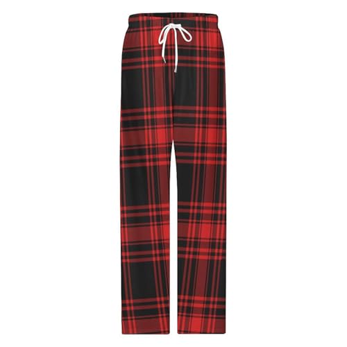 Bagea-Ka Christmas Red Black Tartan Check Pattern Mens Pajama Pants Lounge Sleep Long Pants with Pocket Loungewear4