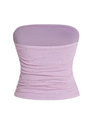 Image of Floerns Women's Rhinestone Sleeveless Bandeau Party Corset Strapless Tube Sequin Top