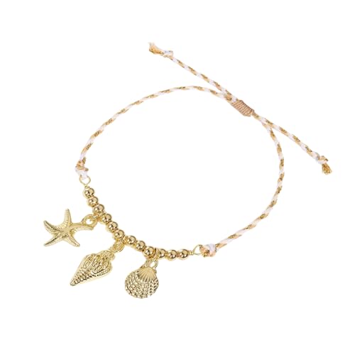 Wsdsgz Abalorio ajustable hecho a mano con diseño de criatura marina con estrellas de mar de cerámica, colgante de pez de concha trenzada, joyería de playa, inspiración oceánica, tejido a mano, talla