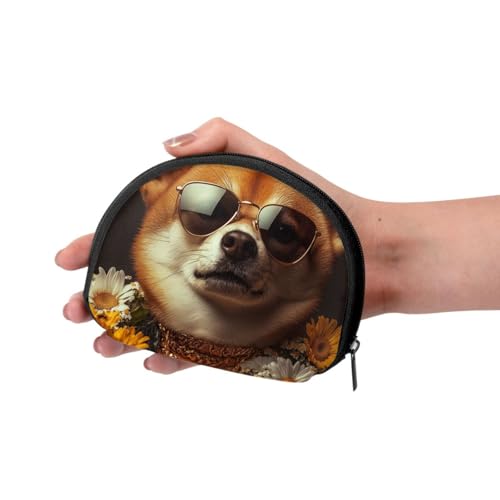 Portable Coin Purse Hipster-Shiba-Inu-Daisy Mini Zippered Money Pouch Card Holder3