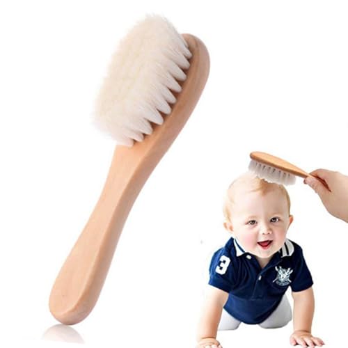 GNALIA Cepillo Bebé Recién Nacido, 1 Unidad, Cepillo Cabello Mango Madera Cerdas Cabra 15Cm Largo X 4Cm Ancho, Marrón, Para Recién Nacidos Niños Pequeños